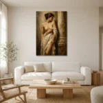 Renaissance Draped Figure Classical Nude Wall Art Canvas Print styled in a refined neutral interior