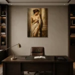 Renaissance Draped Figure Classical Nude Wall Art Canvas Print displayed in a contemporary gallery-inspired room
