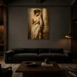 Renaissance Draped Figure Classical Nude Wall Art Canvas Print shown in a warm modern interior