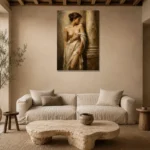 Renaissance Draped Figure Classical Nude Wall Art Canvas Print presented in a sophisticated home setting