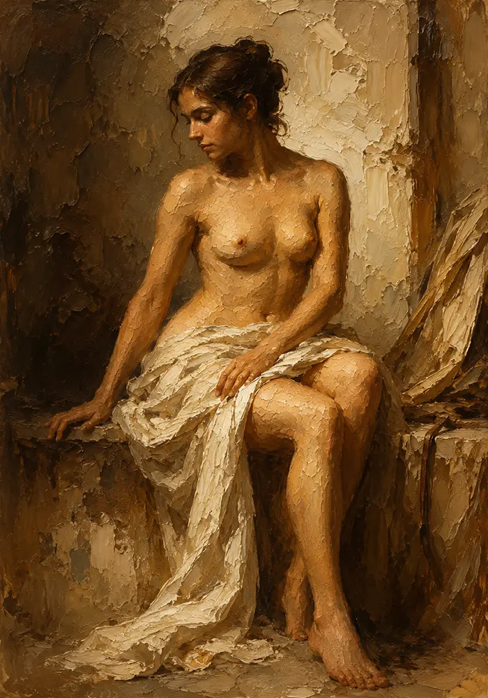 Seated Renaissance Figure Classical Nude Wall Art Canvas Print