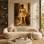 Seated Renaissance Figure Classical Nude Wall Art Canvas Print - Image 9
