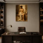 Seated Renaissance Figure Classical Nude Wall Art Canvas Print displayed in a contemporary gallery-inspired room
