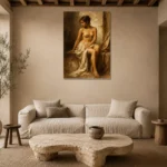 Seated Renaissance Figure Classical Nude Wall Art Canvas Print presented in a sophisticated home setting