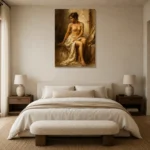 Seated Renaissance Figure Classical Nude Wall Art Canvas Print showcased in an elegant minimalist interior