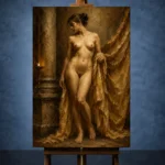 Golden Drapery Standing Figure Classical Nude Wall Art Canvas Print - Image 2