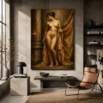 Golden Drapery Standing Figure Classical Nude Wall Art Canvas Print - Image 3