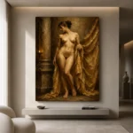 Golden Drapery Standing Figure Classical Nude Wall Art Canvas Print - Image 4