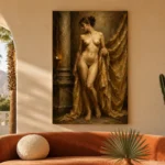 Golden Drapery Standing Figure Classical Nude Wall Art Canvas Print - Image 6
