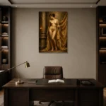 Golden Drapery Standing Figure Classical Nude Wall Art Canvas Print displayed in a contemporary gallery-inspired room