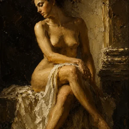 Shadowed Seated Figure Classical Nude Wall Art Canvas Print