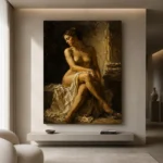 Shadowed Seated Figure Classical Nude Wall Art Canvas Print - Image 4
