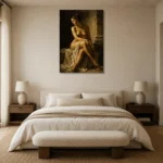 Shadowed Seated Figure Classical Nude Wall Art Canvas Print showcased in an elegant minimalist interior