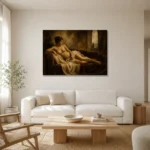 Reclining Renaissance Figure Classical Nude Wall Art Canvas Print styled in a refined neutral interior