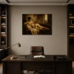 Reclining Renaissance Figure Classical Nude Wall Art Canvas Print displayed in a contemporary gallery-inspired room