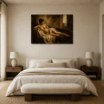 Reclining Renaissance Figure Classical Nude Wall Art Canvas Print showcased in an elegant minimalist interior