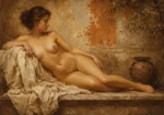 Terracotta Courtyard Figure Classical Nude Wall Art Canvas Print