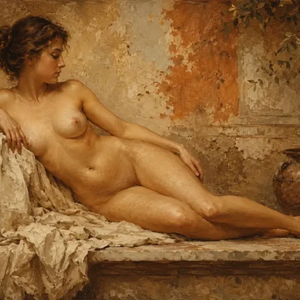 Terracotta Courtyard Figure Classical Nude Wall Art Canvas Print
