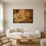 Terracotta Courtyard Figure Classical Nude Wall Art Canvas Print styled in a refined neutral interior