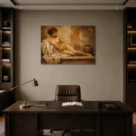 Terracotta Courtyard Figure Classical Nude Wall Art Canvas Print displayed in a contemporary gallery-inspired room