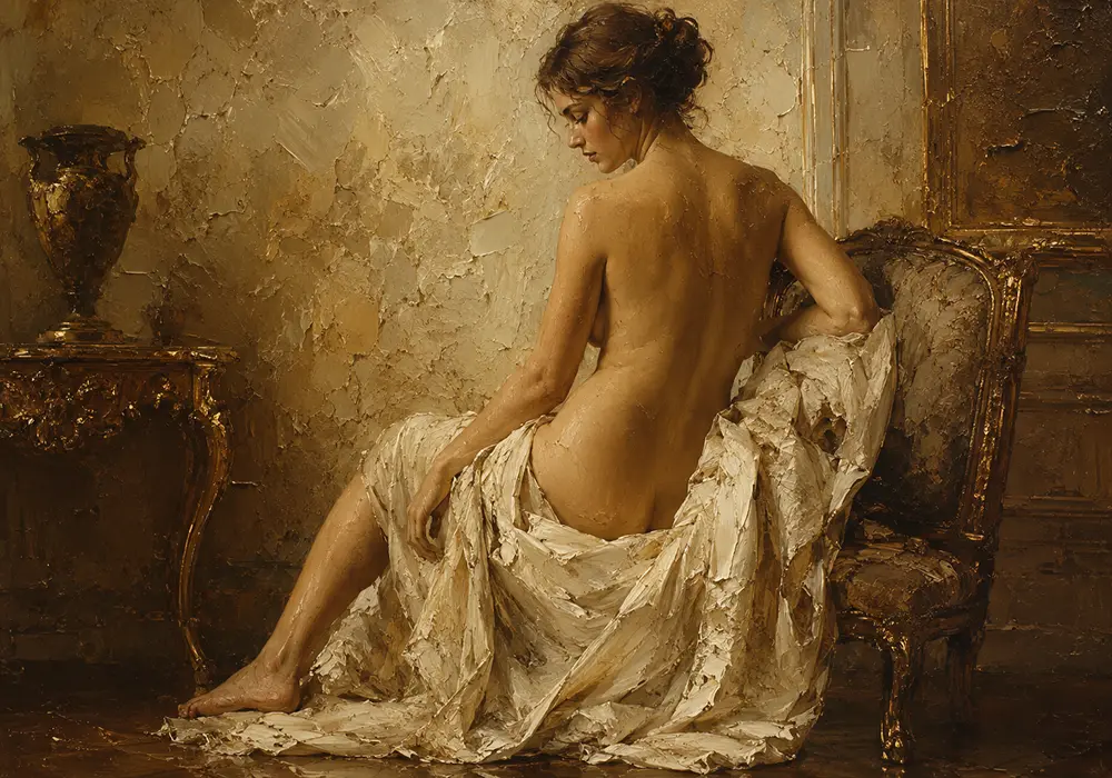 Gilded Chair Back Figure Classical Nude Wall Art Canvas Print