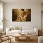 Gilded Chair Back Figure Classical Nude Wall Art Canvas Print styled in a refined neutral interior