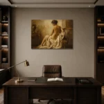 Gilded Chair Back Figure Classical Nude Wall Art Canvas Print displayed in a contemporary gallery-inspired room
