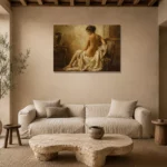 Gilded Chair Back Figure Classical Nude Wall Art Canvas Print presented in a sophisticated home setting