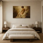 Gilded Chair Back Figure Classical Nude Wall Art Canvas Print showcased in an elegant minimalist interior