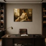 Window Lit Renaissance Muse Classical Nude Wall Art Canvas Print displayed in a contemporary gallery-inspired room