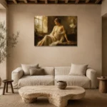 Window Lit Renaissance Muse Classical Nude Wall Art Canvas Print presented in a sophisticated home setting