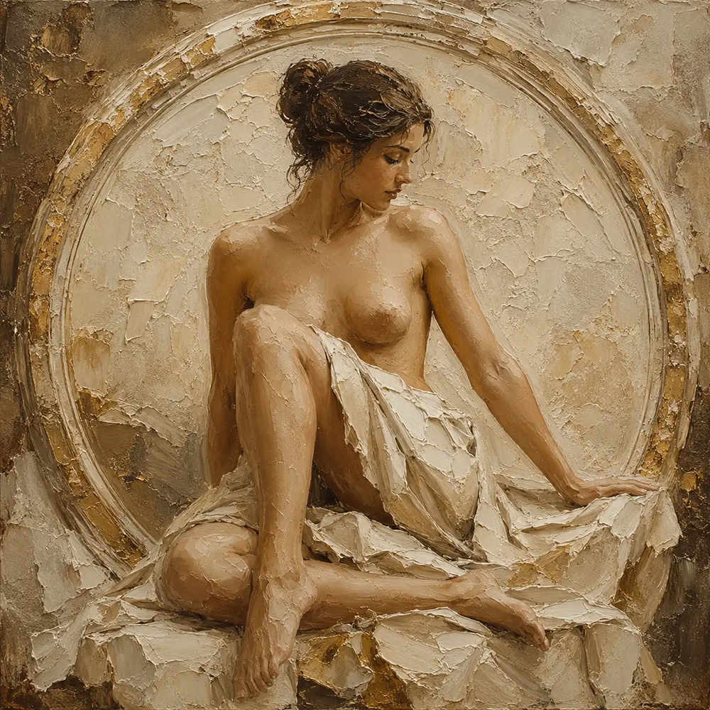 Circular Arch Seated Figure Classical Nude Wall Art Canvas Print