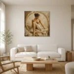 Circular Arch Seated Figure Classical Nude Wall Art Canvas Print styled in a refined neutral interior