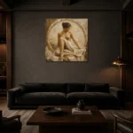 Circular Arch Seated Figure Classical Nude Wall Art Canvas Print shown in a warm modern interior
