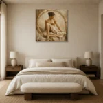 Circular Arch Seated Figure Classical Nude Wall Art Canvas Print showcased in an elegant minimalist interior