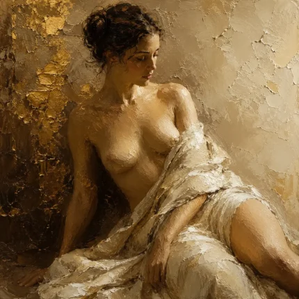 Golden Plaster Muse Classical Nude Wall Art Canvas Print