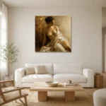 Golden Plaster Muse Classical Nude Wall Art Canvas Print styled in a refined neutral interior