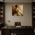 Golden Plaster Muse Classical Nude Wall Art Canvas Print displayed in a contemporary gallery-inspired room