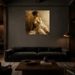 Golden Plaster Muse Classical Nude Wall Art Canvas Print shown in a warm modern interior
