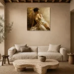 Golden Plaster Muse Classical Nude Wall Art Canvas Print presented in a sophisticated home setting