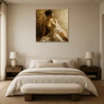 Golden Plaster Muse Classical Nude Wall Art Canvas Print showcased in an elegant minimalist interior