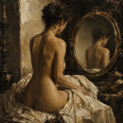 Mirror Reflection Back Figure Classical Nude Wall Art Canvas Print