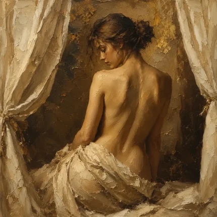 Curtained Back Figure Classical Nude Wall Art Canvas Print