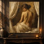 Curtained Back Figure Classical Nude Wall Art Canvas Print - Image 2