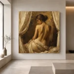 Curtained Back Figure Classical Nude Wall Art Canvas Print - Image 4