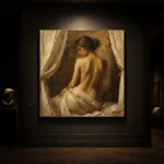 Curtained Back Figure Classical Nude Wall Art Canvas Print - Image 7