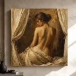 Curtained Back Figure Classical Nude Wall Art Canvas Print - Image 9