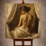Curtained Back Figure Classical Nude Wall Art Canvas Print - Image 10