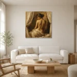 Curtained Back Figure Classical Nude Wall Art Canvas Print styled in a refined neutral interior