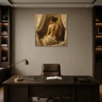 Curtained Back Figure Classical Nude Wall Art Canvas Print displayed in a contemporary gallery-inspired room